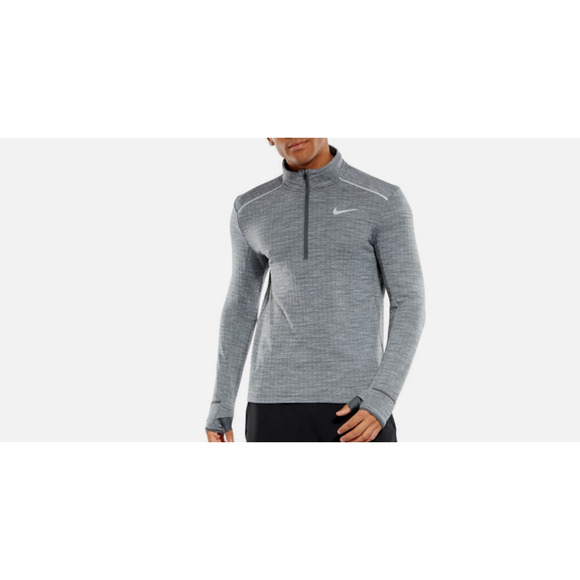 Nike Element Running 1/2 Zip Pullover Top Mens L Gray Thermal Thumb Holes - Picture 2 of 12